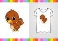 Cute character on shirt. Colorful vector illustration. Cartoon style. Isolated on white background. Design element. Template for