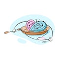 Cute character of spaghetti heart shape on a plate for Valentine\'s day and more. Best for postcard, stickers and more designs