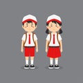 Cute Character Wearing Indonesian Elementary School Uniform