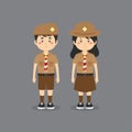 Cute Character Wearing Indonesian Pramuka Uniform