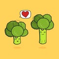 Cute characters design lover for valentines day broccoli concept with vector line art, illustration husband and wife