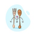 Cute characters of fork and spoon who holding hands for Valentine\'s day and more. Best for postcard, stickers and more designs