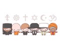 Cute characters. Judaism Rabbi. Buddhism Monk. Hinduism Brahman. Catholicism Priest. Christianity Holy father. Islam Muslim.
