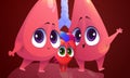 Cute characters of human lungs and heart