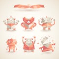 Cute characters robot set origami by triangles polygon