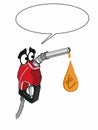 Cute characters and speech bubble gas pump fuel pump cartoon illustration drawing and dripping oil and turkish liras money symbol