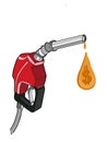 Cute characters and speech bubble gas pump fuel pump cartoon illustration drawing and dripping oil and turkish liras money symbol