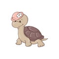 Cute charming girl cartoon turtle in a hat with a flower.