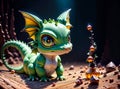 Cute chartreuse baby dragon created with Generative AI