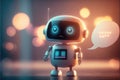 Cute chat robot assistance isolated on colorful blur background with robotic innovation