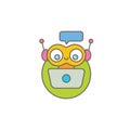 Cute chatbot character or intelligent assistant with speech bubble isolated on white background. Vector Funny robot