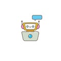 Cute chatbot character or intelligent assistant with speech bubble isolated on white background. Vector Funny robot