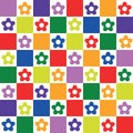 Cute Checkered retro flowers seamless pattern in rainbow colors Royalty Free Stock Photo