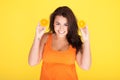 Cute Cheeky Woman Having Fun With Oranges Royalty Free Stock Photo