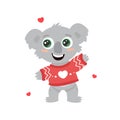 Cute cheerful australian koala in a sweater with a heart, holiday valentines day. flat cartoon vector illustration Royalty Free Stock Photo