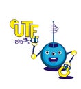 Cute cheerful blue round robot with radio antenna.