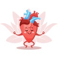 Cute cheerful cartoon character of healthy human heart in yoga pose. Human anatomy, medical concept. Illustration, icon Royalty Free Stock Photo