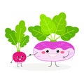 Vector illustration of cute cartoon radish and turnip isolated on white background