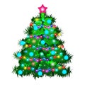 Cute cheerful Christmas tree Isolated on the white background. Flat style. Royalty Free Stock Photo