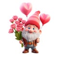 Cute cheerful gnome with balloons clipart on a transparent background. Valentine\'s Day illustration design