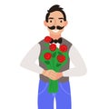 Cute cheerful guy gives flowers Royalty Free Stock Photo