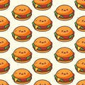 Cute Cheerful Hamburger Seamless Pattern Royalty Free Stock Photo