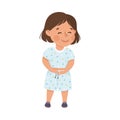 Cute cheerful little girl. Happy brown haired girl dressed t-shirt and shorts cartoon vector illustration