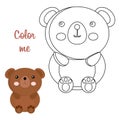 Cute cheerful teddy bear, animal illustration and sketch. Design for children\'s coloring book, coloring page.