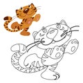 Cute cheerful tiger cub, animal illustration and sketch. Design for children\'s coloring book, coloring page.