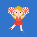 Cute Cheerleader and pom vector, flat design