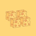 Cute cheese cartoon. Flat illustration of cube cheese icon on yellow background. Suitable for use in food product design, posters