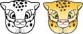 Cute cheetah, funny illustration, coloring book