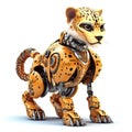 Cute cheetah robot, robotic animal isolated over white background. Created with generative Ai