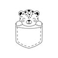 Cute cheetah sitting in pocket. Animal face in Scandinavian style for kids t-shirts, wear, nursery decoration, greeting cards, Royalty Free Stock Photo