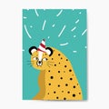 Cute cheetah wearing a party hat vector