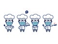 Cute chef character with face mask and chef hat in chibi style vector mascot pose set Royalty Free Stock Photo