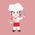 Cute chef girl carrying cake