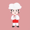 Cute chef girl with welcoming gesture