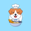 Cute chef puppy dog cooking street food use frying pan animal mascot cartoon vector illustration Royalty Free Stock Photo