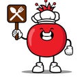 Cute chef red pomegranate cartoon mascot character