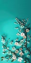 Cute cherry blossoms in tree branch over turquoise background. Banner for copy space.