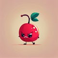 cute cherry cartoon character angry, cartoon style, modern simple illustration