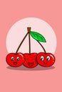 Cute three cherry cartoon illustration