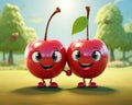 cute cherry happy cartoon character.