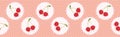 Cute cherry polka dot vector illustration. Seamless repeating pattern border.