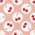 Cute cherry polka dot vector illustration. Seamless repeating pattern