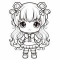 Cute Chibi Anime Girl Coloring Pages In Yellow And Indigo Style