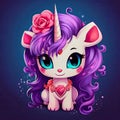 cute chibi anime styled unicorn with violet hair