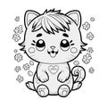 Cute chibi cat coloring page with flowers Royalty Free Stock Photo