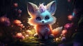 Cute chibi fox in a mystical forest vibrant colors